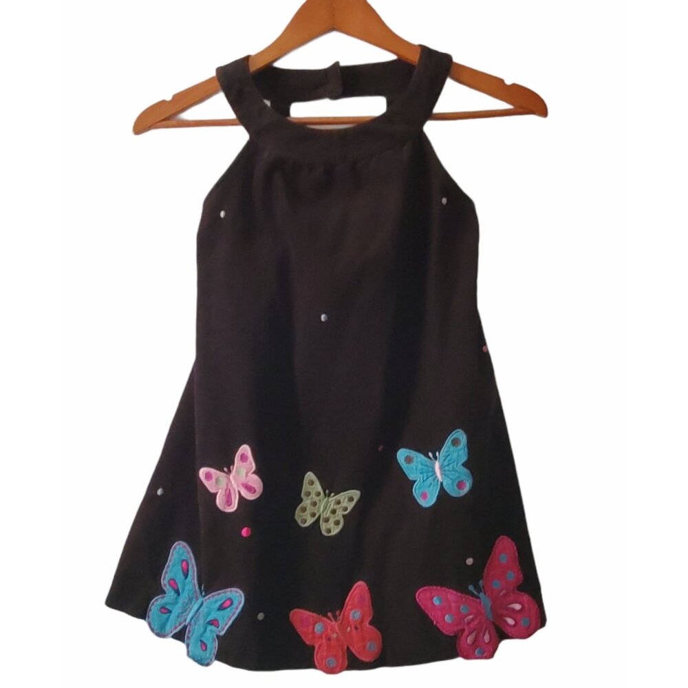 Bonnie Jean Girls Butterfly Applique Corduroy Halter Jumper Dress Brown Size 6X - Picture 3 of 11